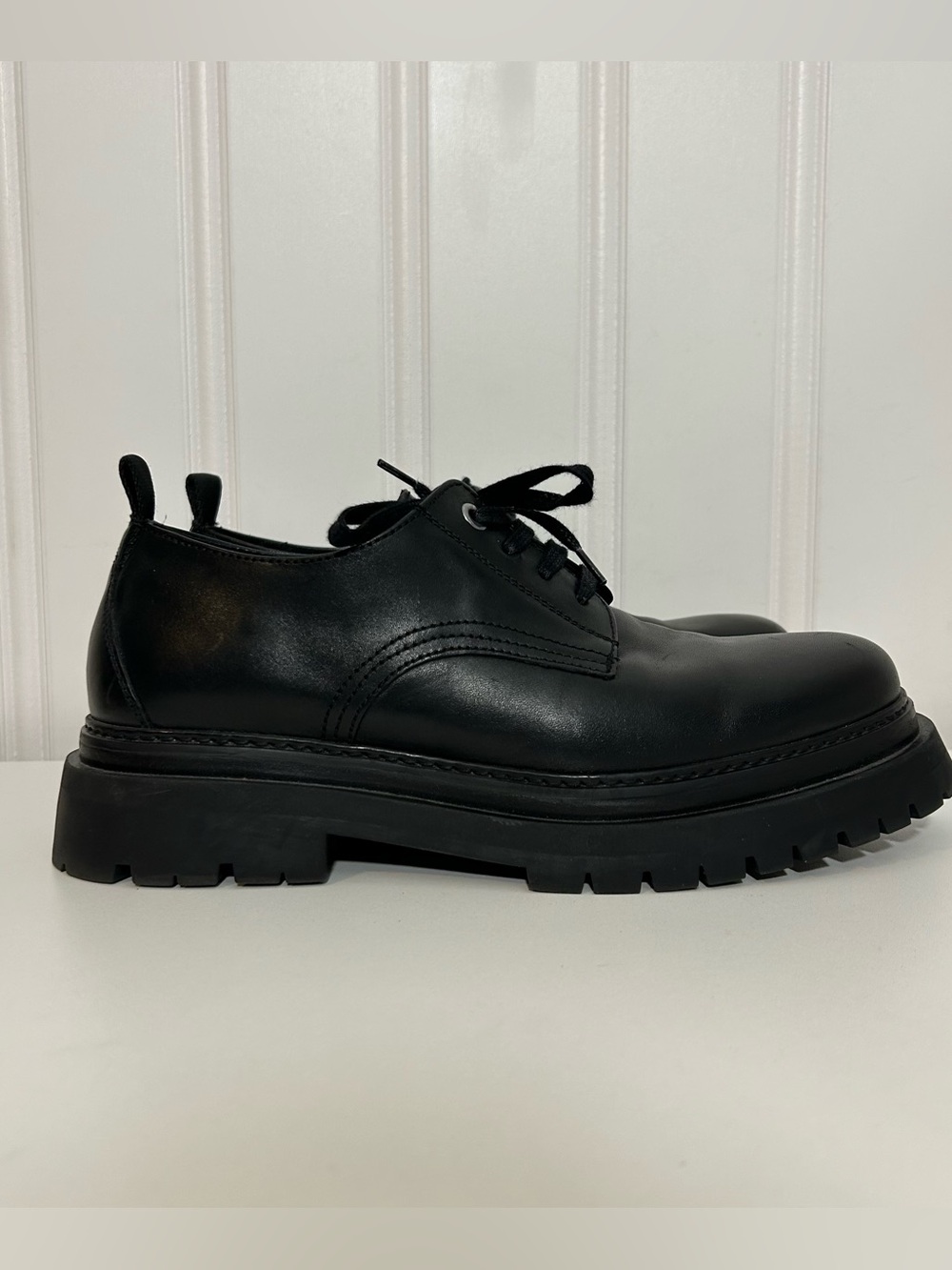 COS Black Leather Lace-Up Derby chunky with Lug Sole men’s 10